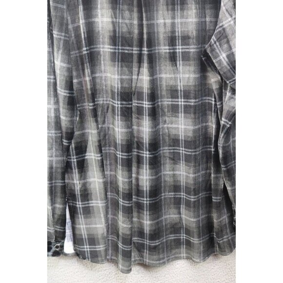 Susan Graver Weekend Plaid Velour Button Down Top-Size 1X-Animal Print Collar - Picture 10 of 11